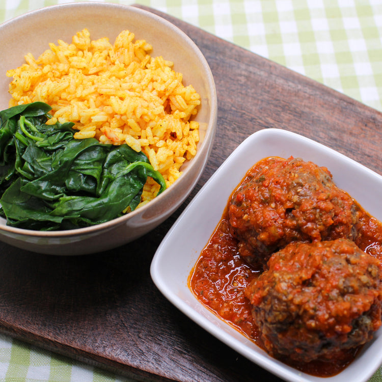 Low Carb - Albondigas with Red Rice & Spinach