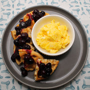 Low Carb - Waffles with Cheesy Eggs & Blueberry Compote