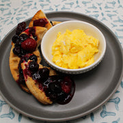 Low Carb - Waffles with Cheesy Eggs & Mixed Berry Compote